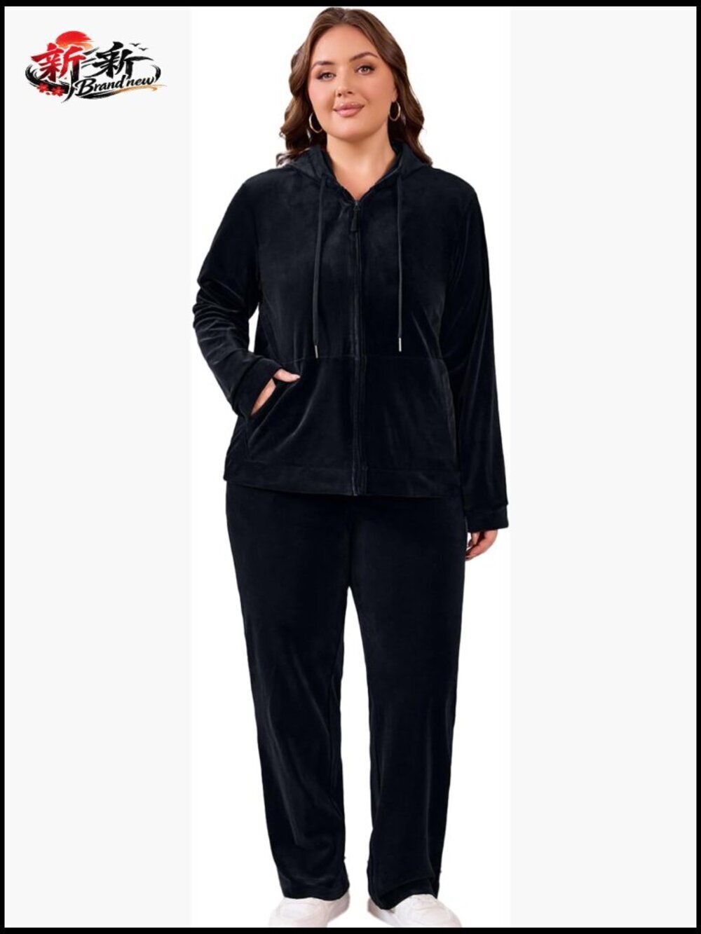 Women Plus Size Velour Tracksuit 2 Piece Set Zip Up Hoodie & Straight Leg Pant - Picture 1 of 7